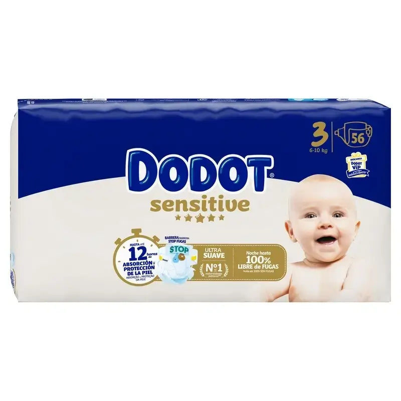 Dodot Sensitive Tamanho 3 (6-10 Kg), 168 fraldas
