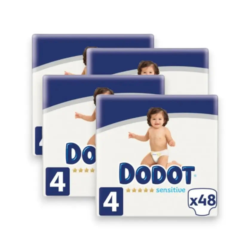Dodot Pack 4X Fraldas Sensíveis Tamanho 4 (9-14 Kg), 192 unidades