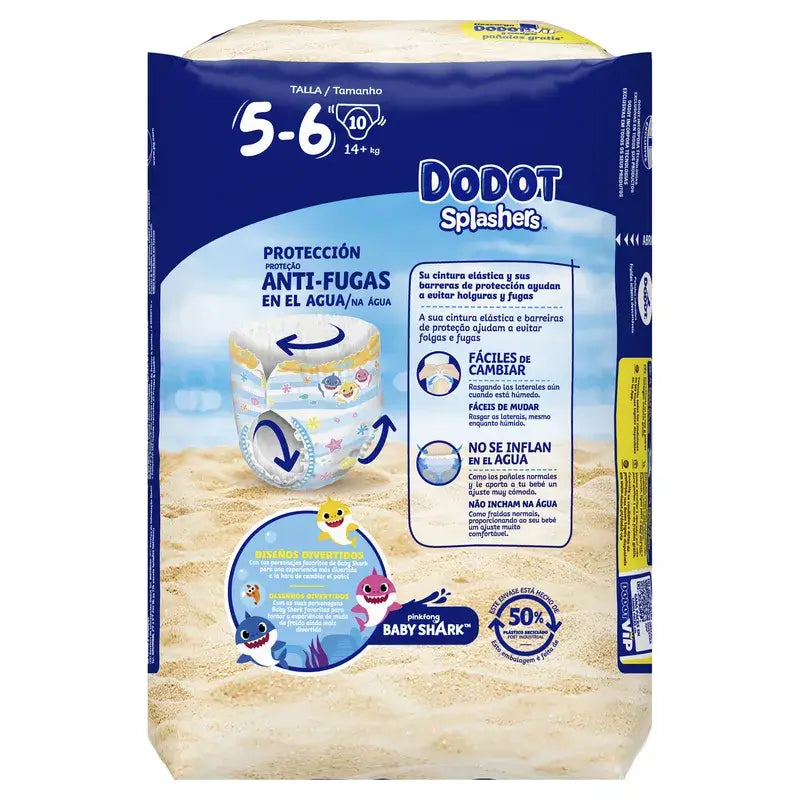 Dodot Splashers Water Nappies Tamanho 5-6, 10 unidades.