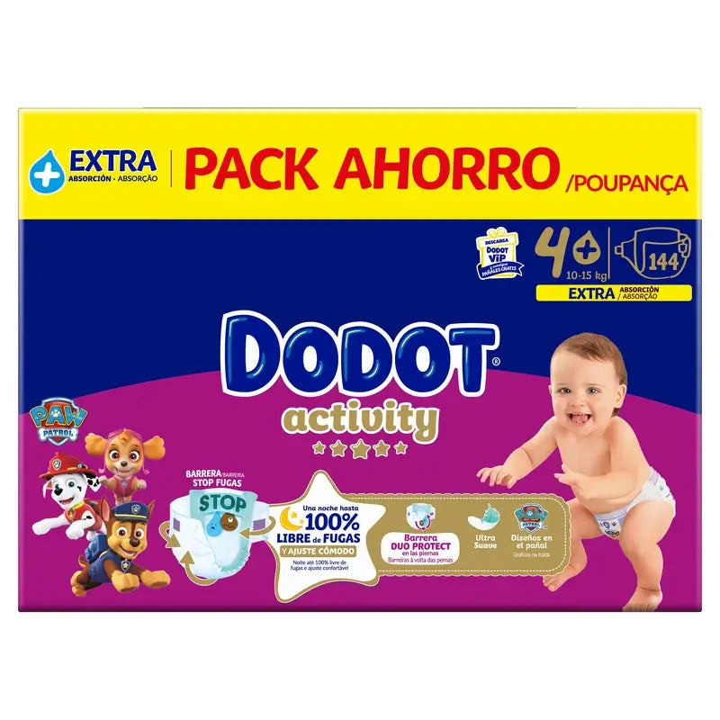 Dodot Activity Tamanho 4+, 10kg-15kg, 144 fraldas
