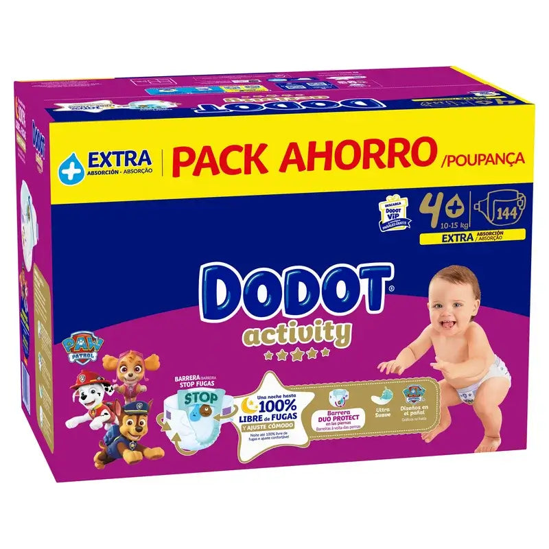 Dodot Activity Tamanho 4+, 10kg-15kg, 144 fraldas