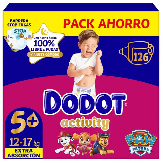 Dodot Activity Tamanho 5+, 12kg-17kg, 126 fraldas