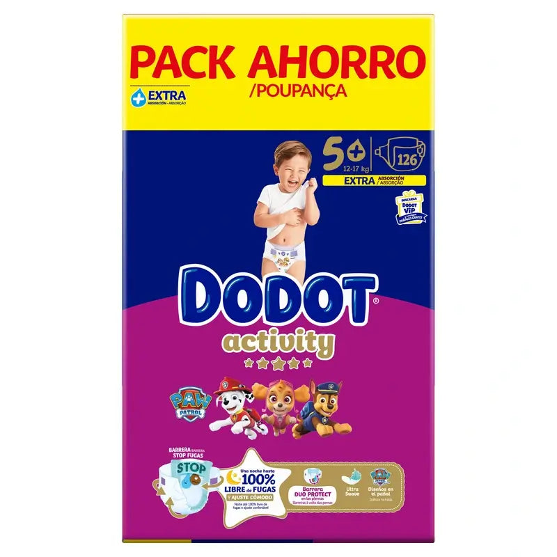 Dodot Activity Tamanho 5+, 12kg-17kg, 126 fraldas