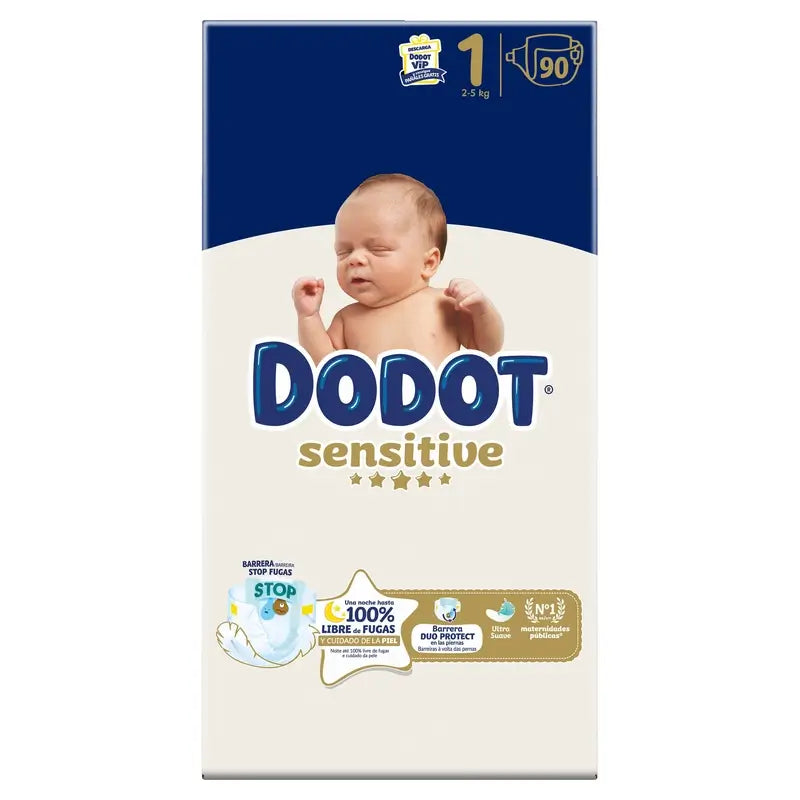 Dodot Sensitive Tamanho 1, 2kg-5kg, 90 fraldas
