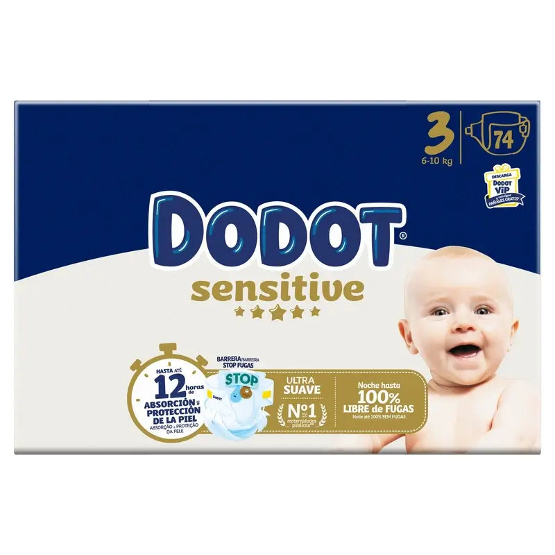 Dodot Sensitive Tamanho 3, 74 fraldas