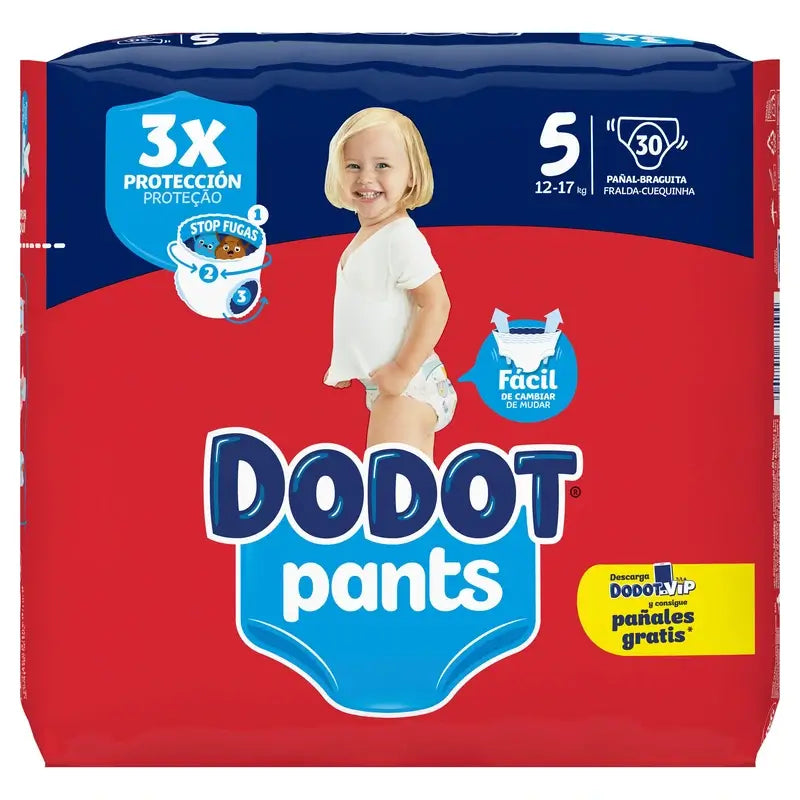 Dodot Pants Panty Tamanho 5 (12-17 Kg), 30 Fraldas