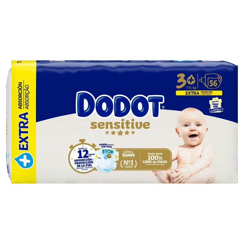 Dodot Sensitive Extra Jumbo Tamanho 3+, 56 fraldas