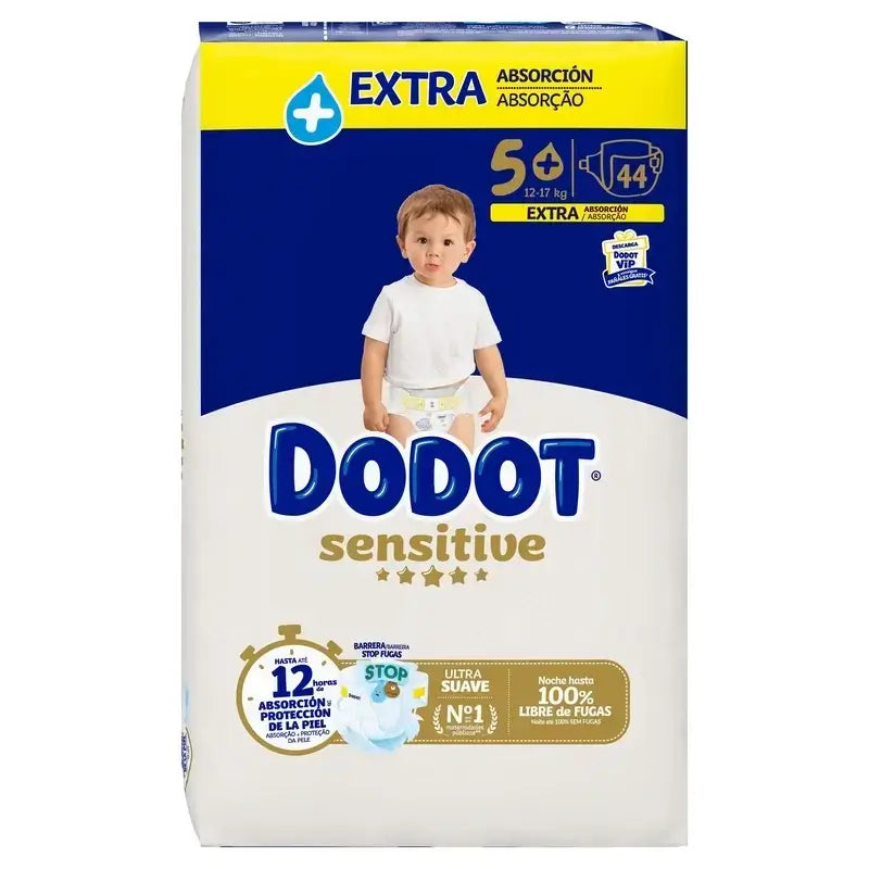 Dodot Sensitive Tamanho 5, 2 x 44 fraldas + Pure Aqua Baby Wipes 288 pcs.