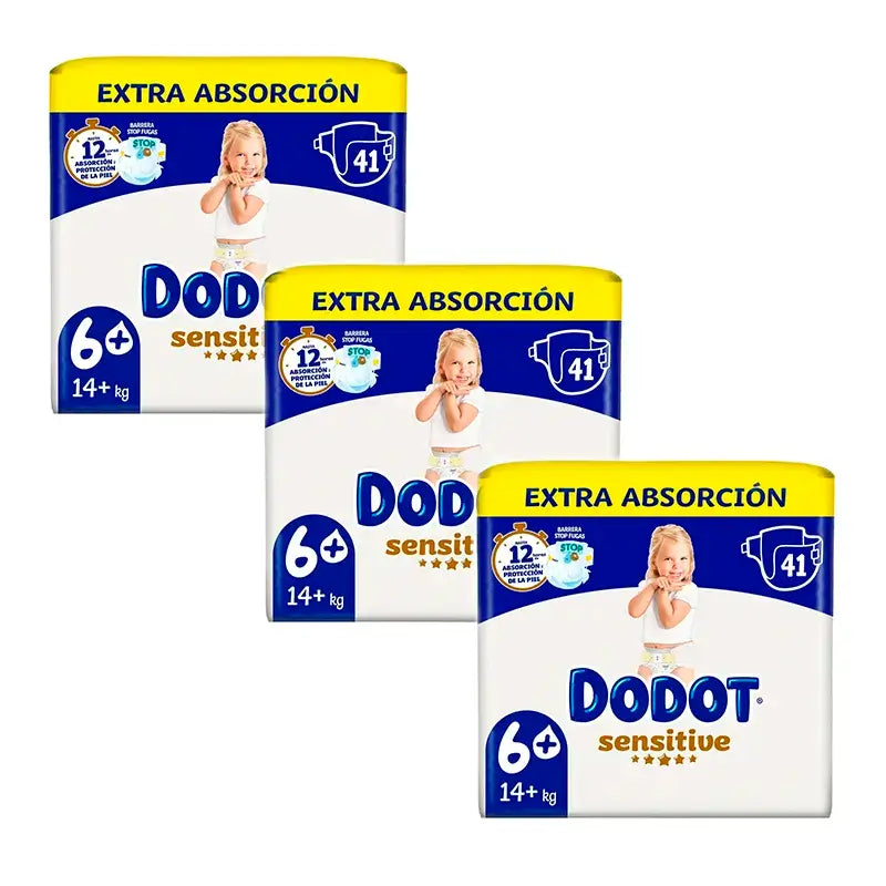 Dodot Sensitive Tamanho 6 Extra-Jumbo, 3 x 41 fraldas