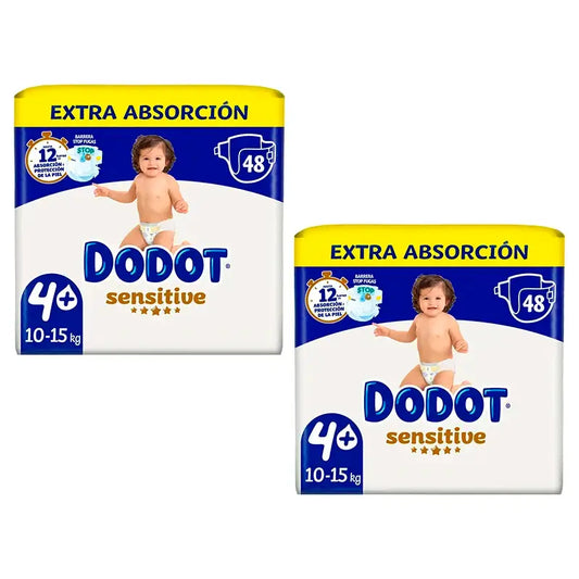 Dodot Sensitive Nappies Extra Absorvência 10-15 kg Tamanho 4+, Embalagem 2 x 48 unidades