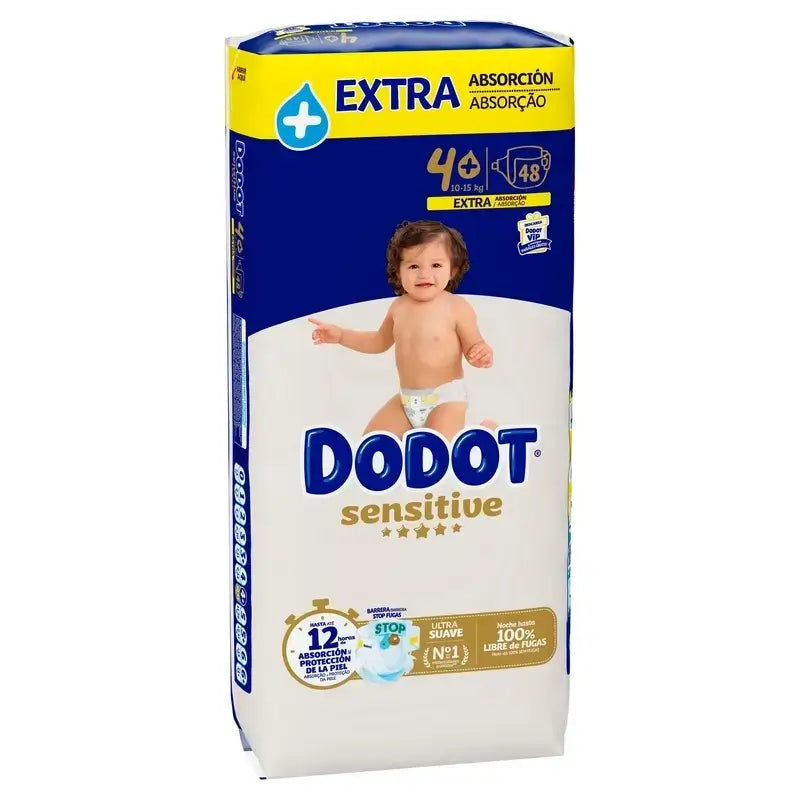 Dodot Sensitive Nappies Extra Absorvência 10-15 kg Tamanho 4+, Embalagem 2 x 48 unidades