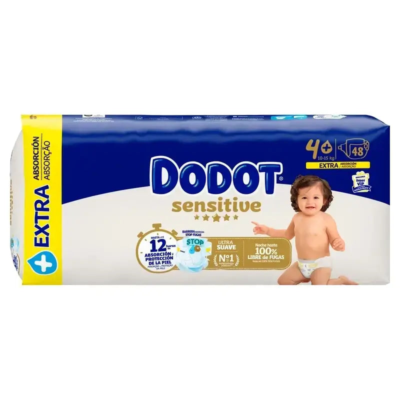 Dodot Sensitive Nappies Extra Absorvência 10-15 kg Tamanho 4+, Embalagem 2 x 48 unidades