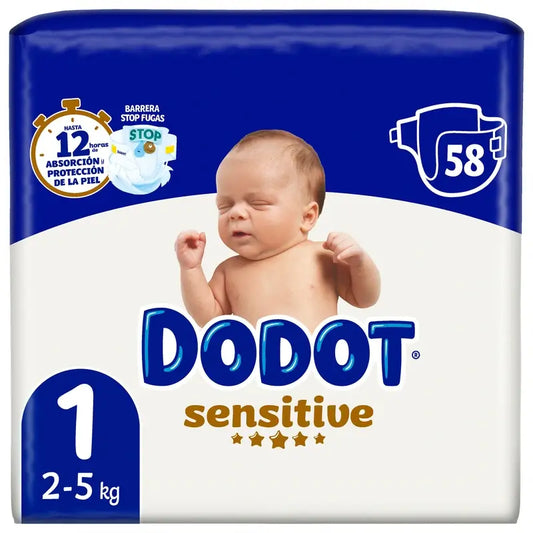 Dodot Sensitive Tamanho 1 (2-5 Kg), 58 fraldas
