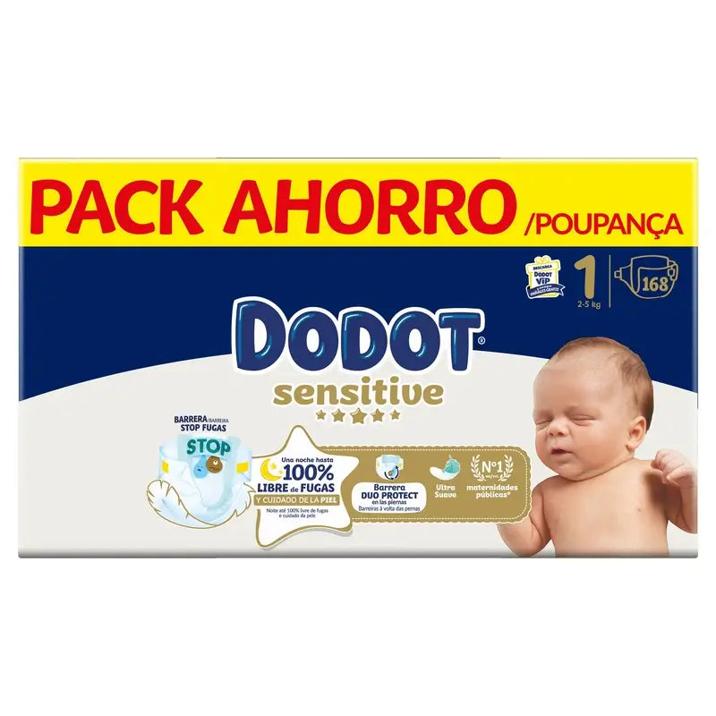 Dodot Sensitive Tamanho 1, Fraldas, 2Kg-5Kg , 168 pcs