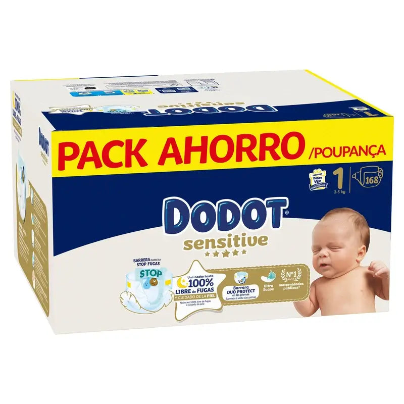 Dodot Sensitive Tamanho 1, Fraldas, 2Kg-5Kg , 168 pcs