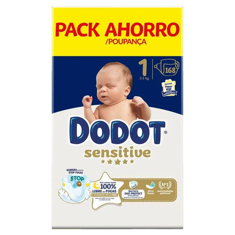 Dodot Sensitive Tamanho 1, Fraldas, 2Kg-5Kg , 168 pcs