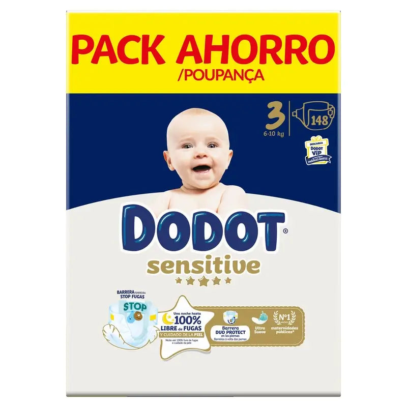 Dodot Sensitive Tamanho 3, Fraldas, 6Kg-10Kg , 148 peças