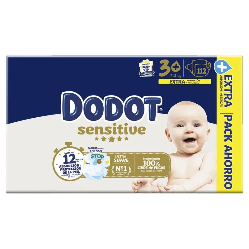 Dodot Sensitive Extra-Box Tamanho 3+, 112 fraldas