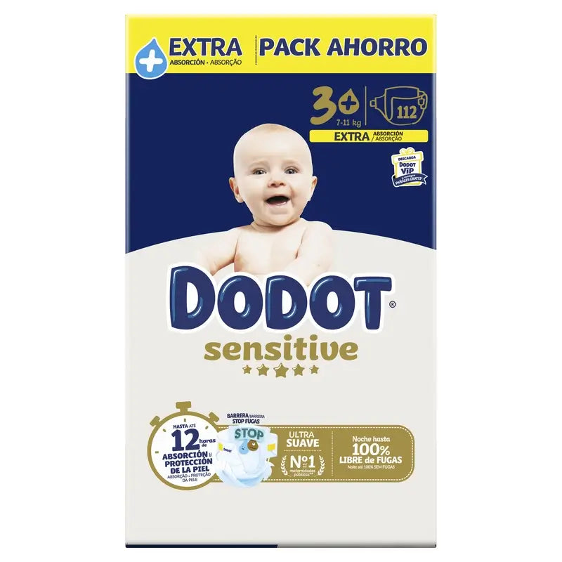 Dodot Sensitive Extra-Box Tamanho 3+, 112 fraldas