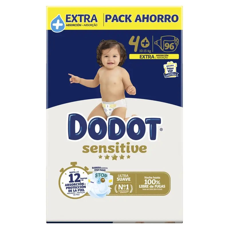 Dodot Sensitive Extra-Box Tamanho 4+, 96 fraldas