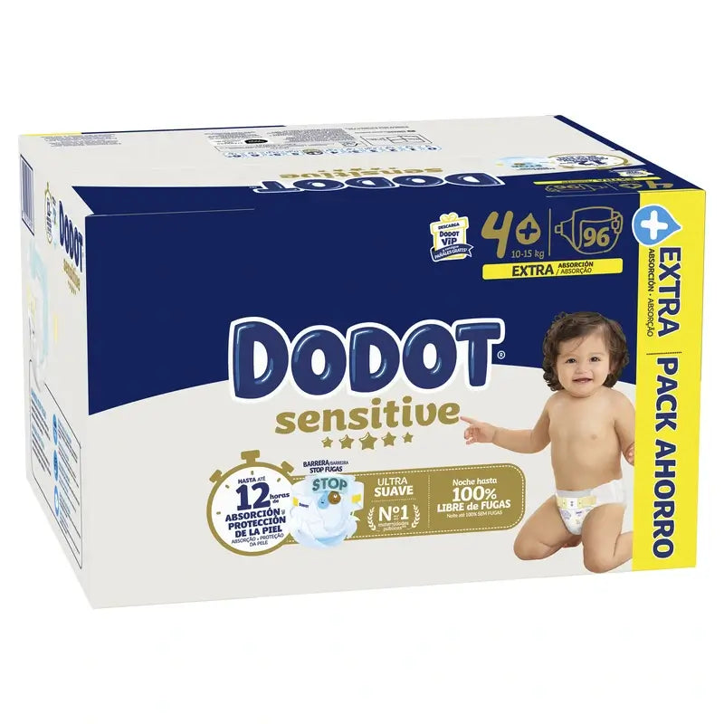 Dodot Sensitive Extra-Box Tamanho 4+, 96 fraldas