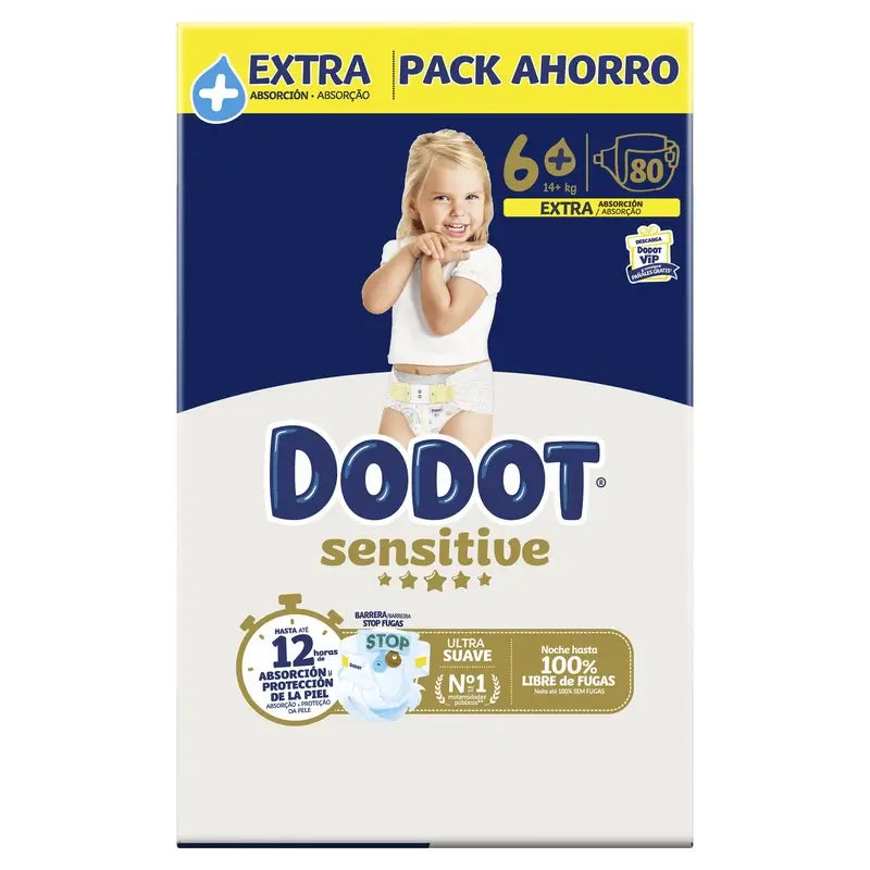 Dodot Sensitive Extra-Box Tamanho 6, 80 fraldas
