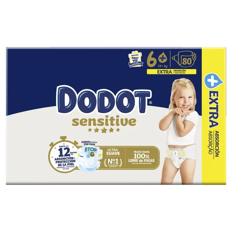 Dodot Sensitive Extra-Box Tamanho 6, 80 fraldas