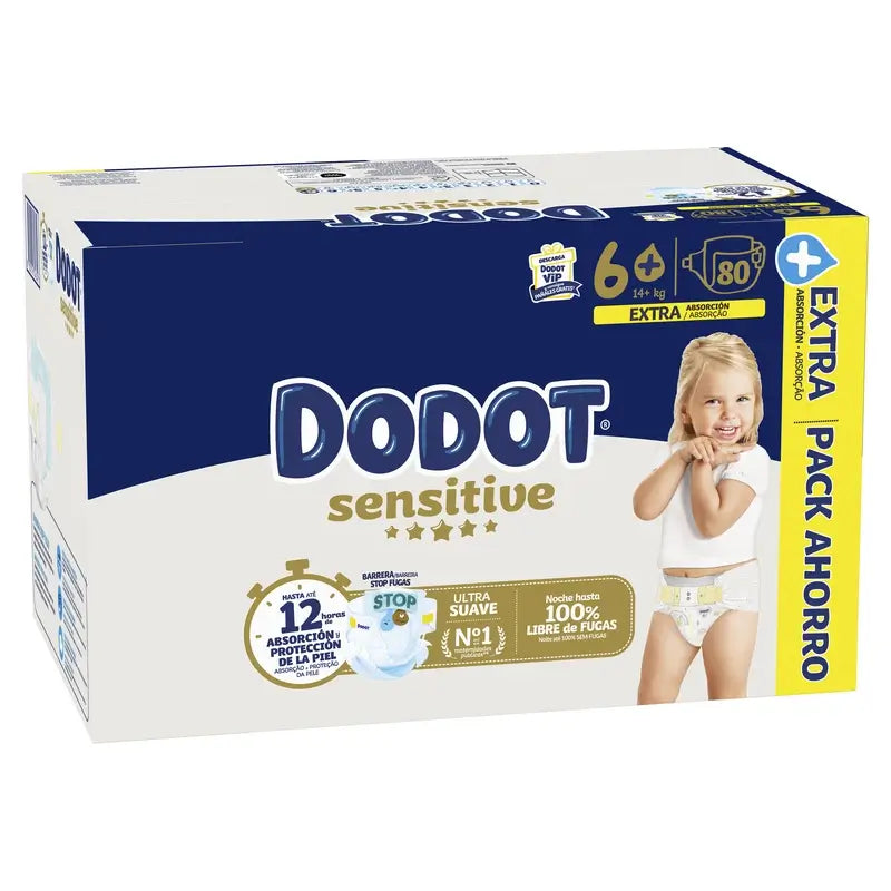 Dodot Sensitive Extra-Box Tamanho 6, 80 fraldas