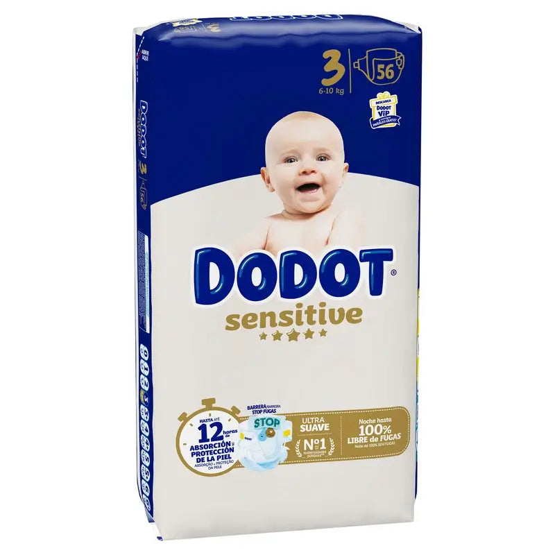 Dodot Sensitive Tamanho 3 (6-10 Kg), 56 fraldas
