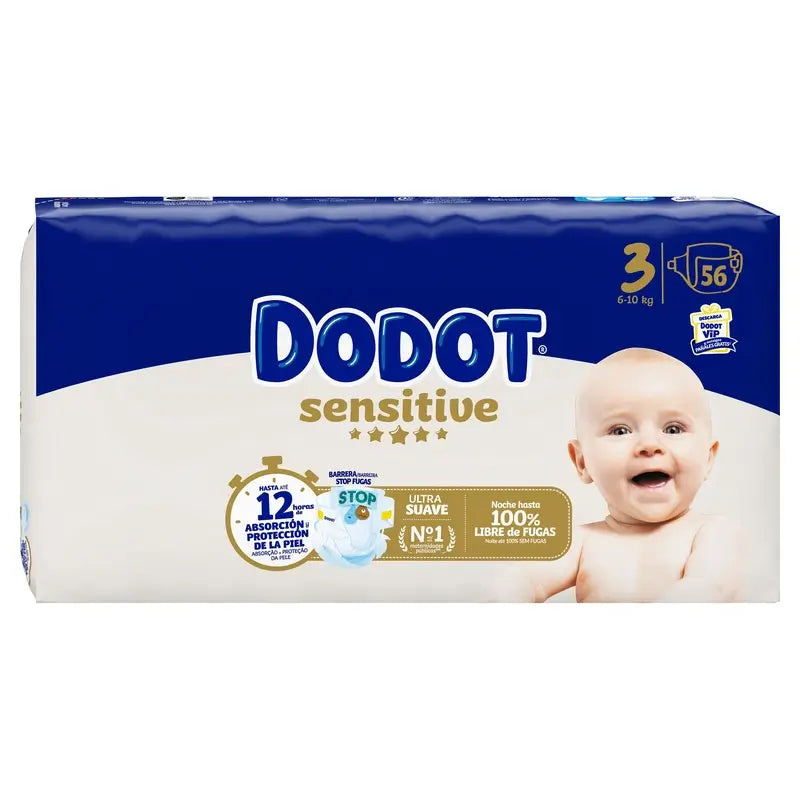 Dodot Sensitive Tamanho 3 (6-10 Kg), 56 fraldas