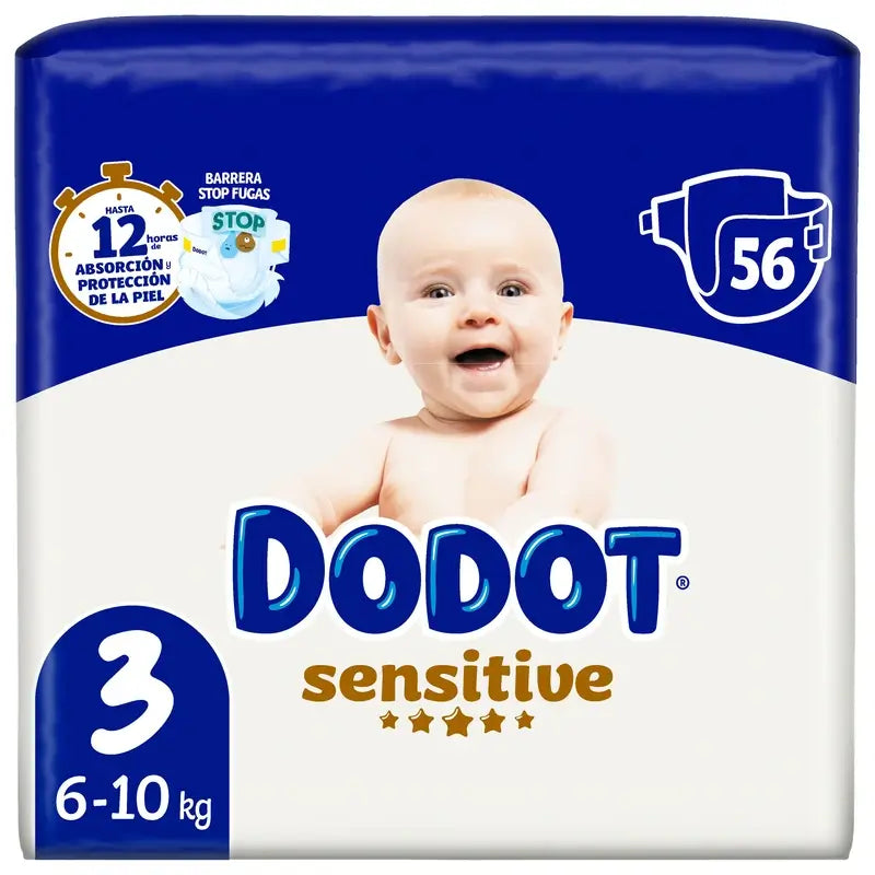 Dodot Sensitive Tamanho 3 (6-10 Kg), 56 fraldas