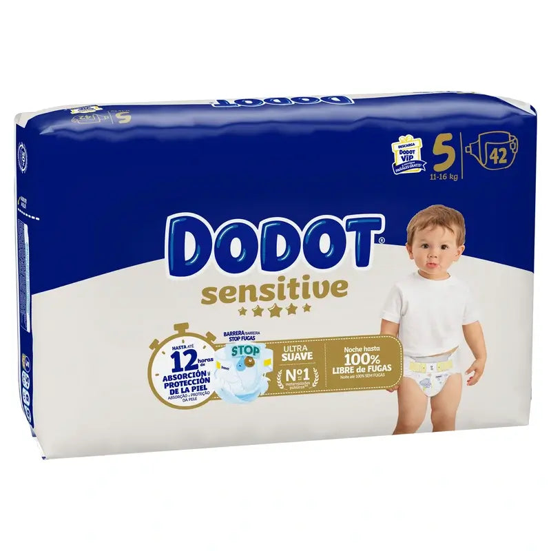Dodot Sensitive Tamanho 5 (12-16 Kg), 42 fraldas