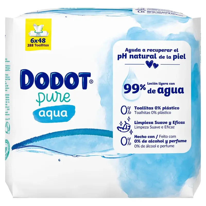 Dodot Dodot Aqua Caixa de toalhetes sem plástico 6x48 (288 unidades)