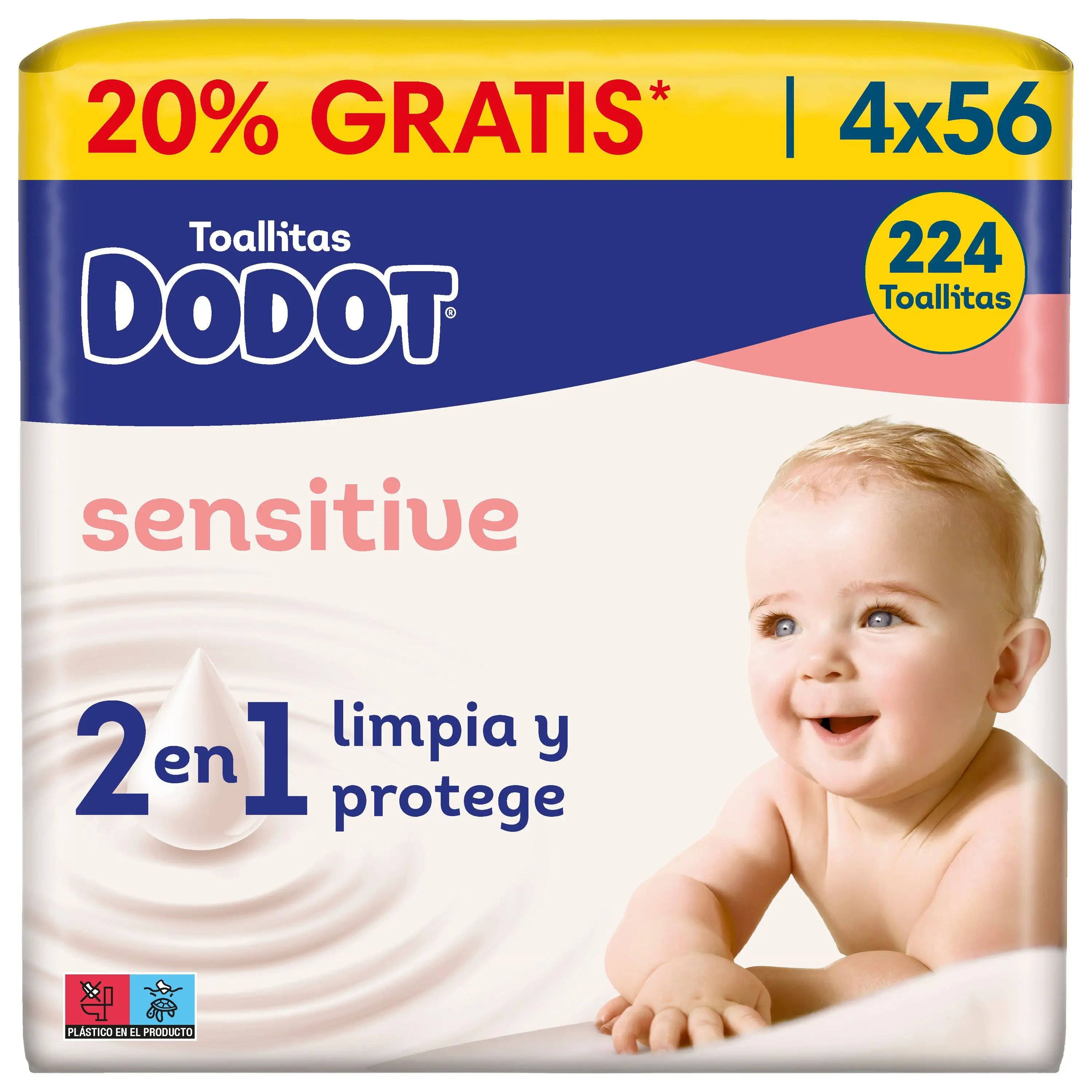 Toalhetes Dodot Sensitive, 4x56, 224 unidades (20% GRÁTIS)