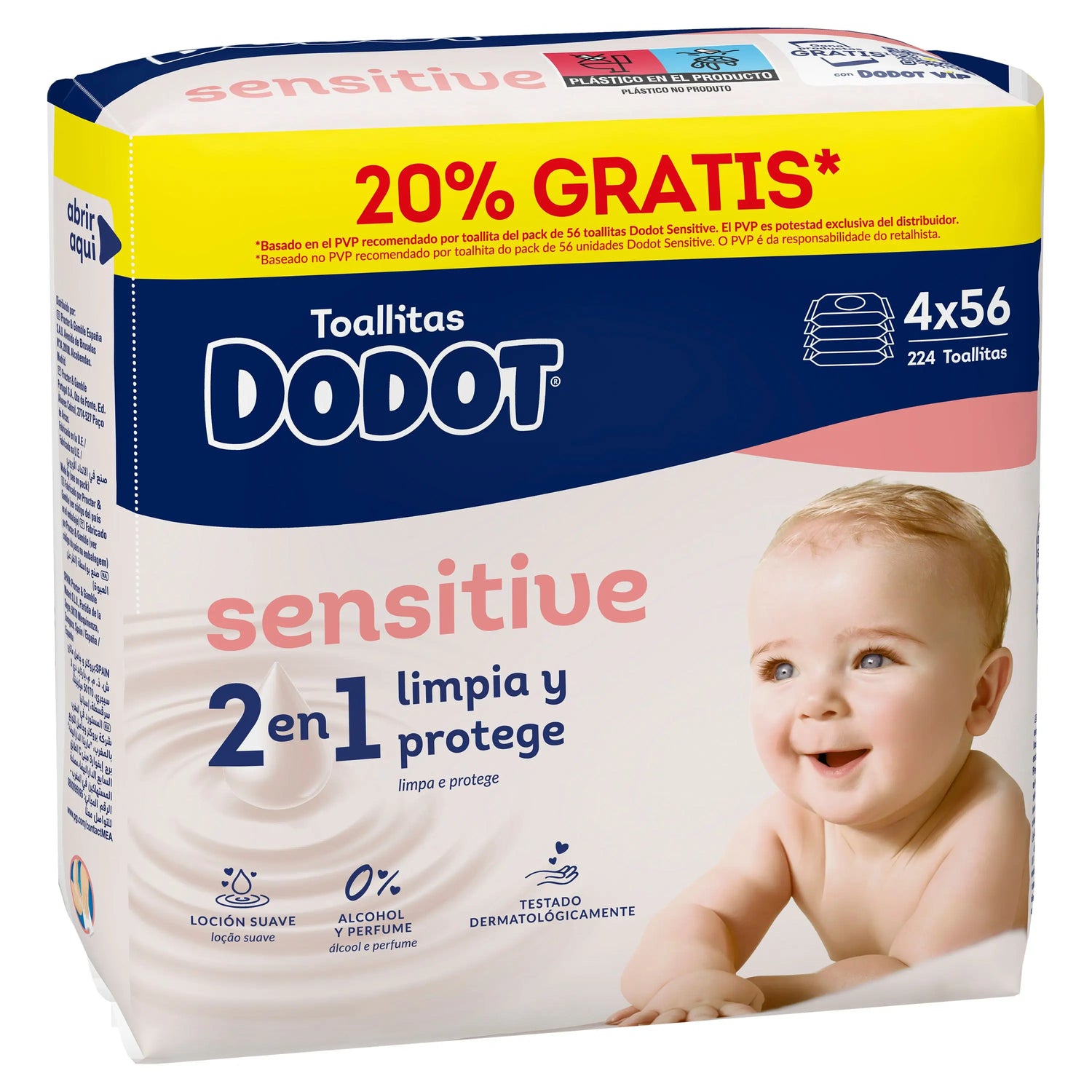 Toalhetes Dodot Sensitive, 4x56, 224 unidades (20% GRÁTIS)