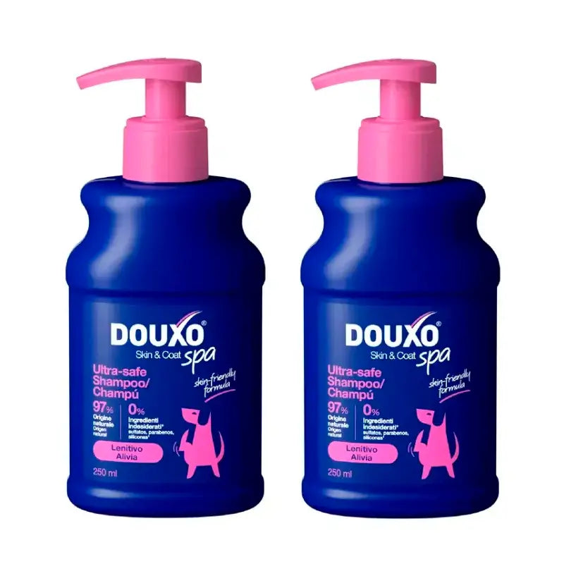 Champô calmante Douxo Skin & Coat Spa para cães, embalagem de 2 x 250 ml