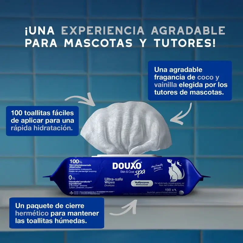Douxo Skin & Coat Spa Toalhetes multiusos para cães e gatos, 100 unid.