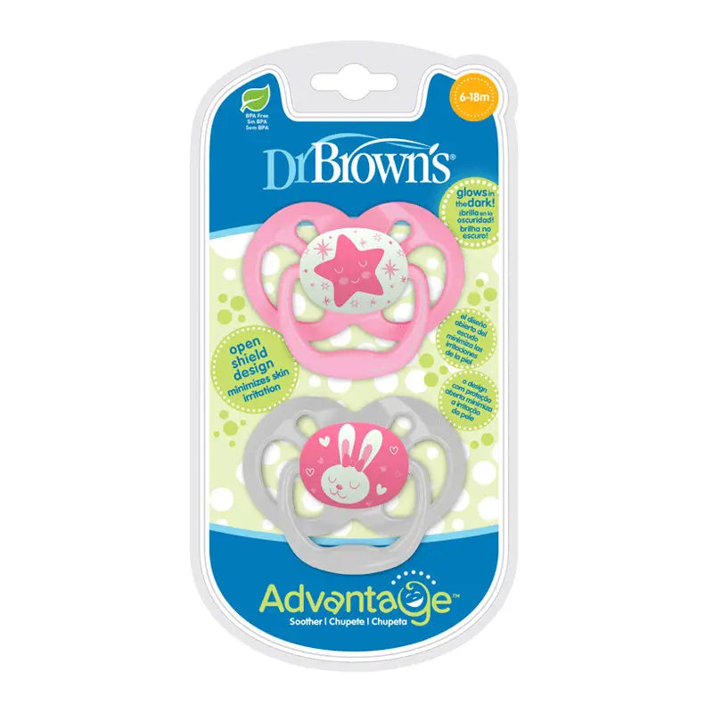 Dr.Brown's Advantage Nighttime Soother T2 Assorted, 2 peças