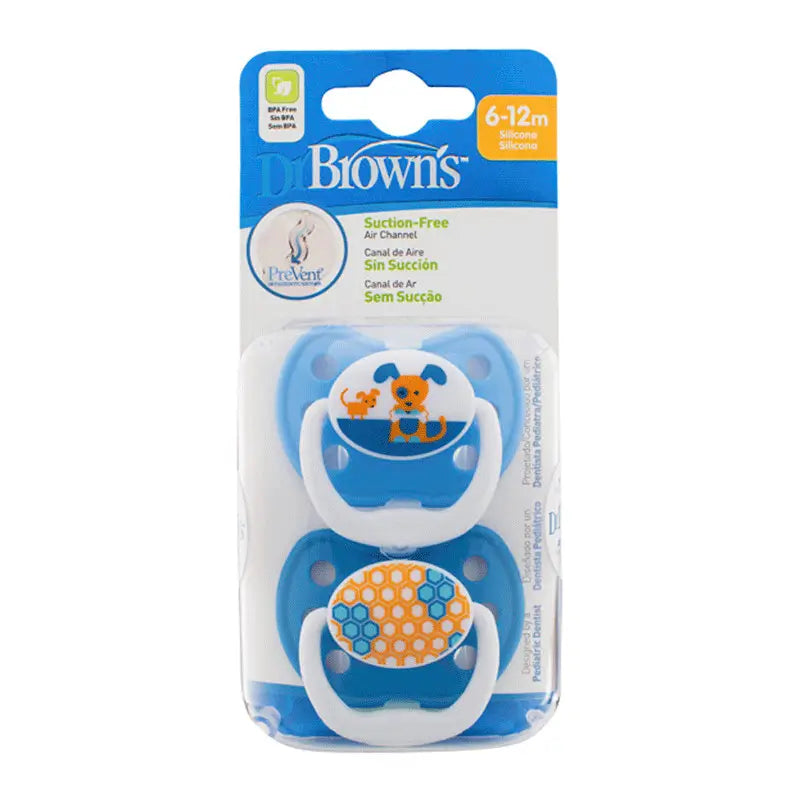 Dr.Brown's Prevent Classic Animal Faces Pacifier T2 6-18 Months Boys, 2 unidades