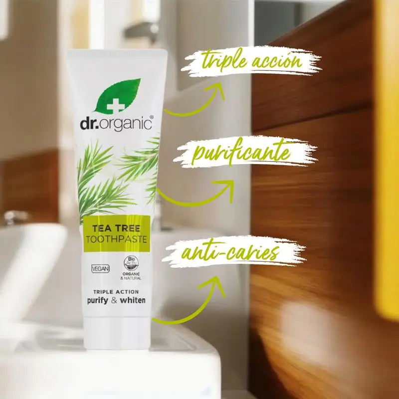 Pasta de dentes Dr.Organic Tea Tree Tripla Ação, 100 ml
