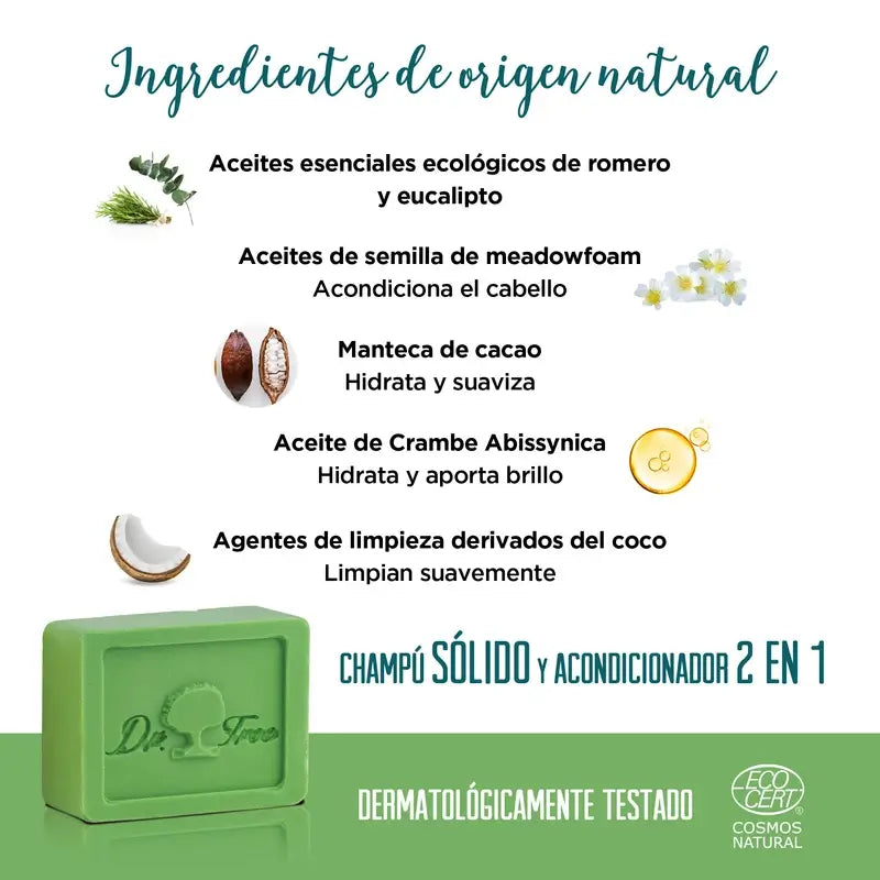 Champô sólido Dr. Tree Natural Utilização frequente para couros cabeludos sensíveis