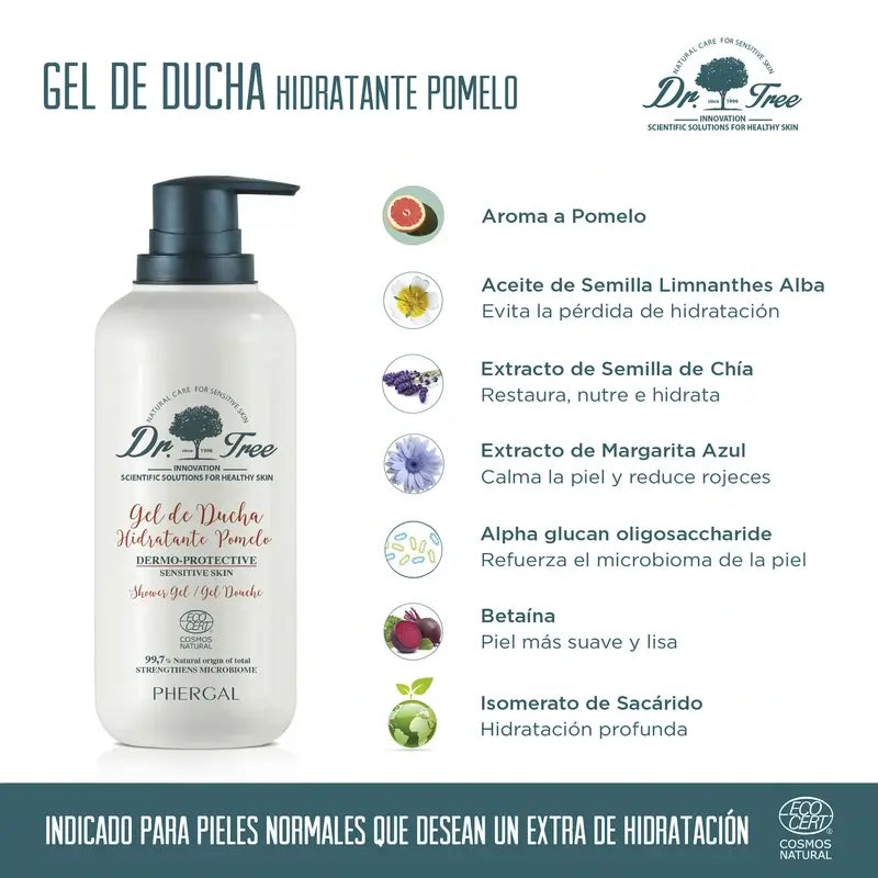 Gel de Duche Dr. Tree Natural Grapefruit Hidratante Pele Sensível 500Ml