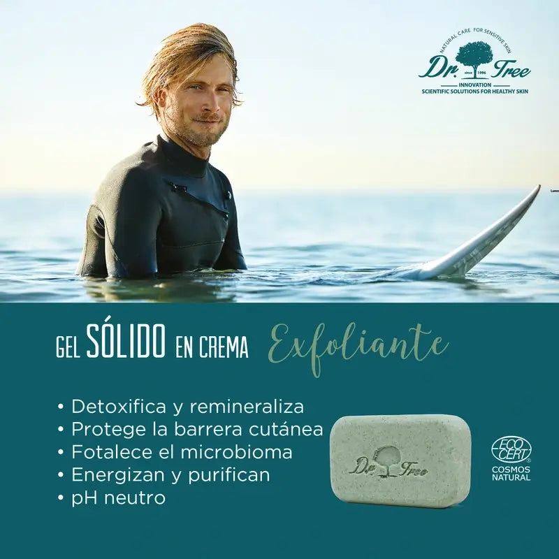 Gel sólido esfoliante natural Dr. Tree para peles sensíveis