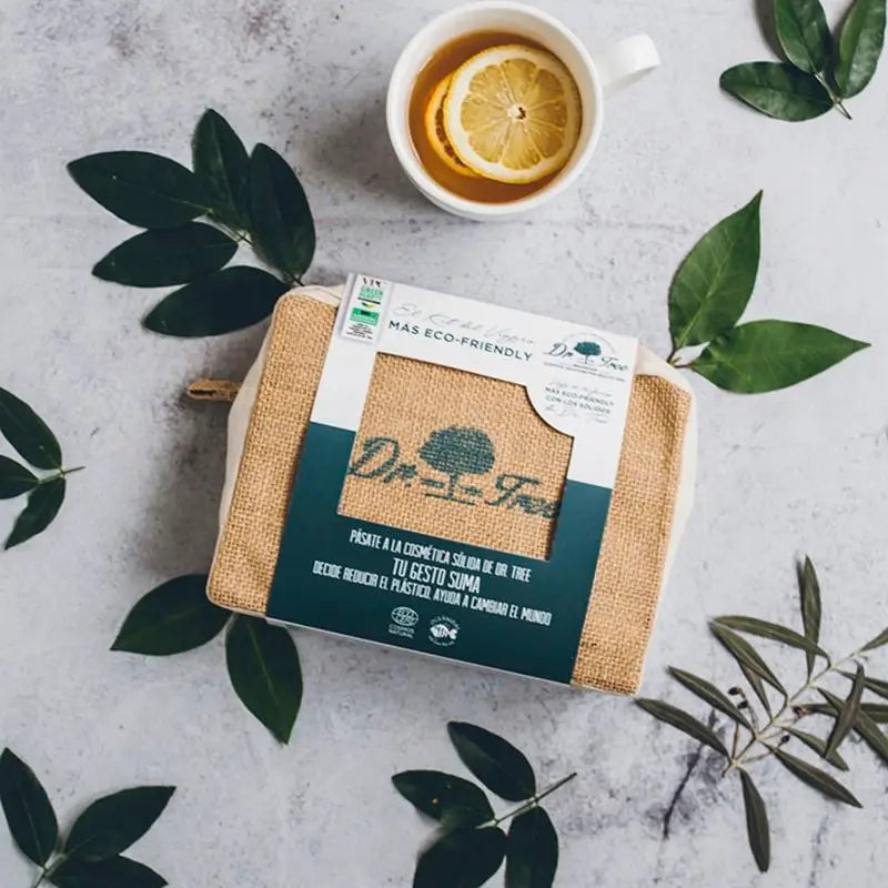 Saco de toilette Dr. Tree Kit de viagem Champô Gel Sólido + Escova de Dentes Bambu