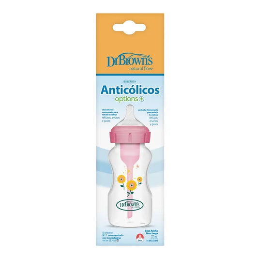 Biberão de boca larga Dr.Brown's Pink Flowers Pp Options+ , 270 ml