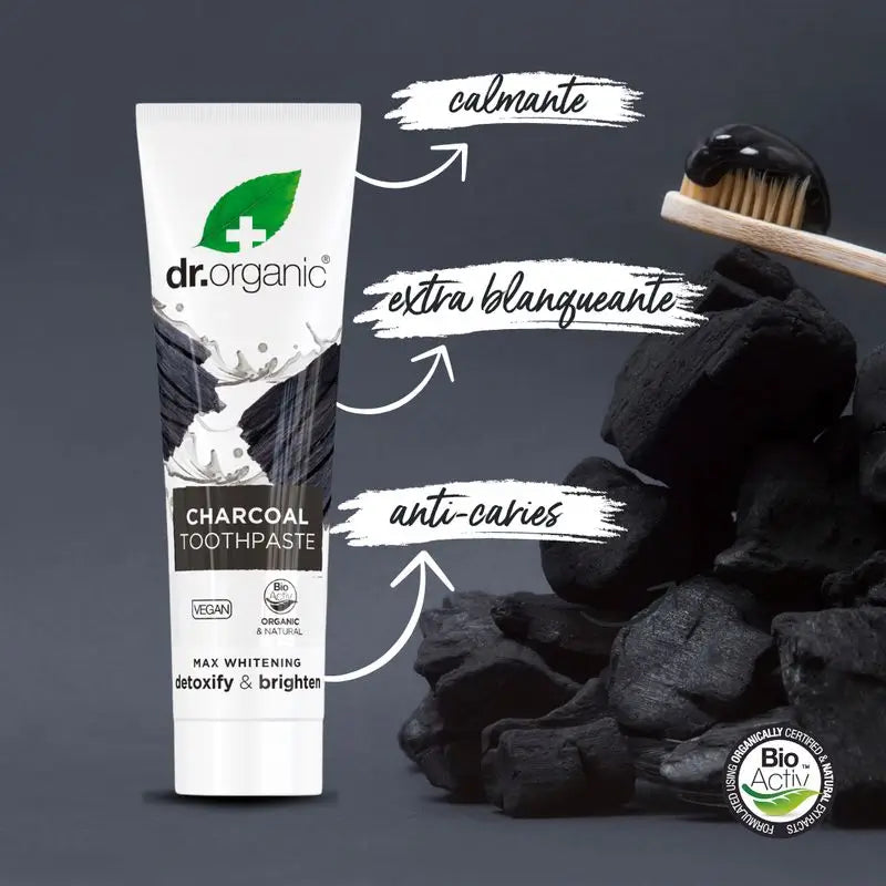 Pasta de dentes branqueadora com carvão ativado Dr.Organic, 100 ml