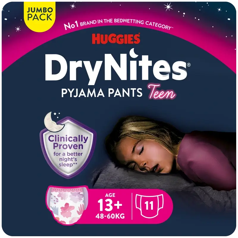 Drynites Tamanho +13 Fraldas de noite para menina, 11 unidades.