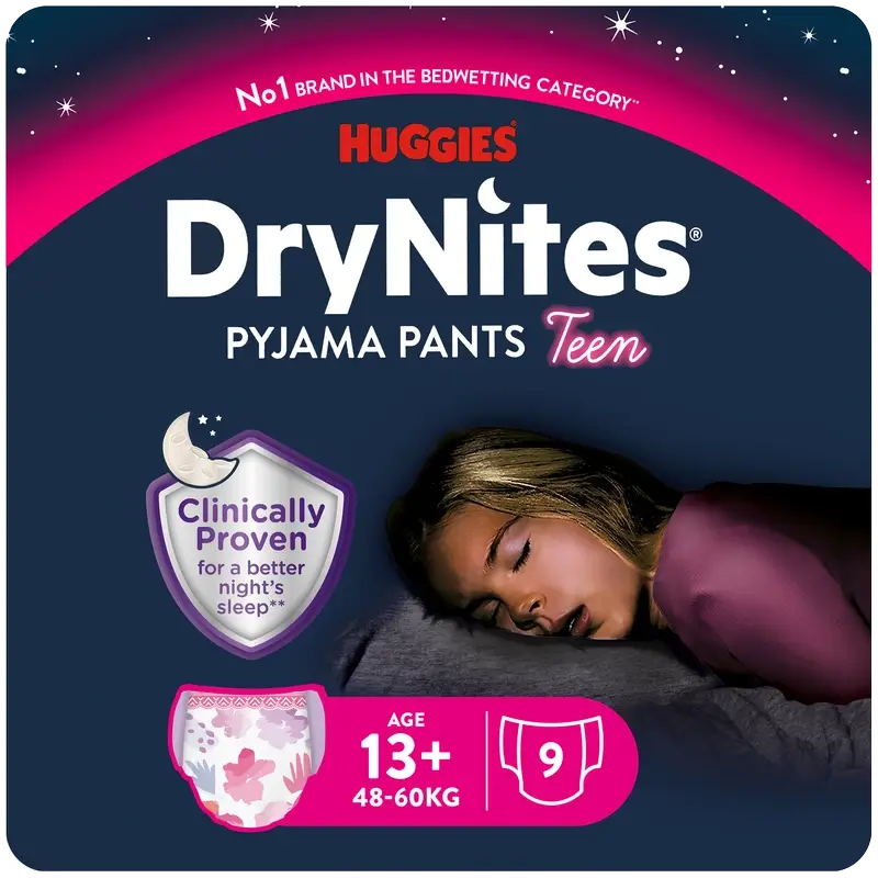 Drynites Tamanho +13 Fraldas de noite para raparigas , 9 peças