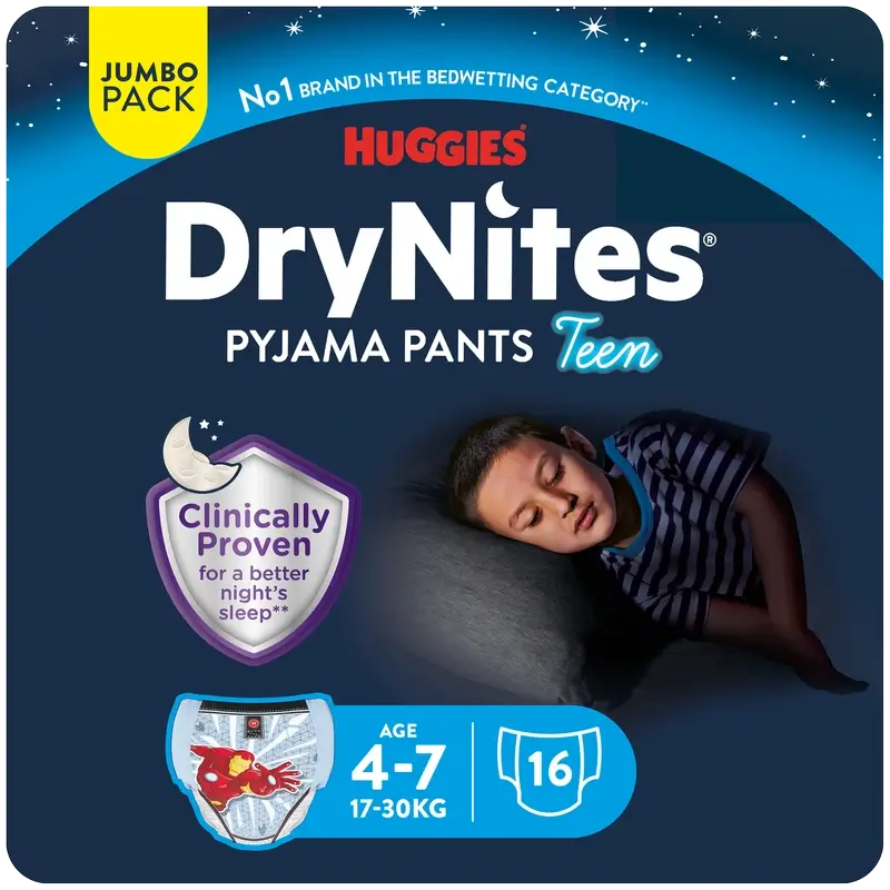 Drynites Tamanho 4-7 Fraldas de noite para criança, 16 unidades.