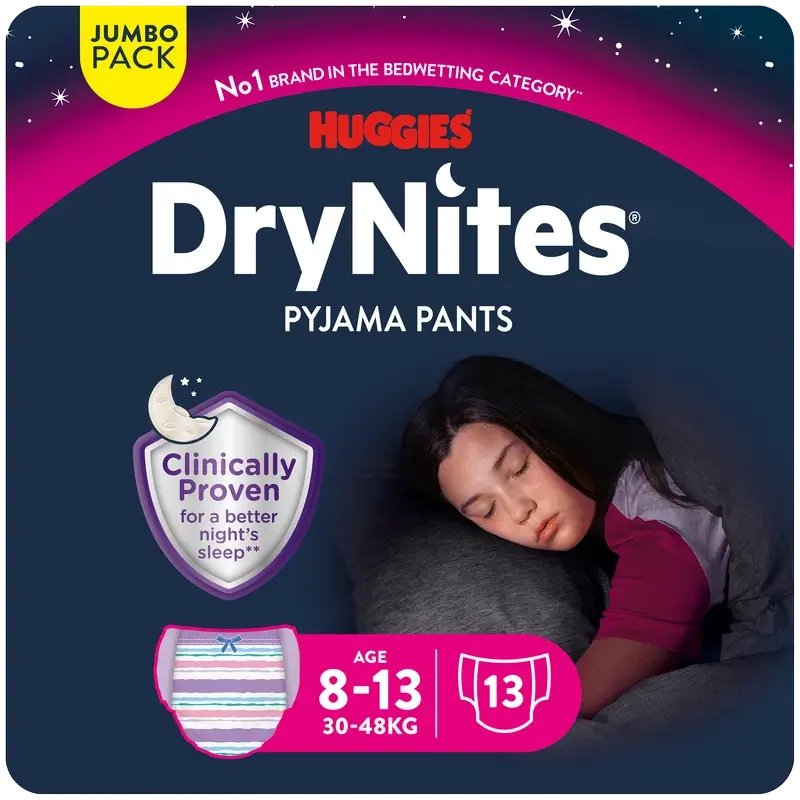 Drynites Tamanho 8-13 Fraldas de noite para menina, 13 unidades